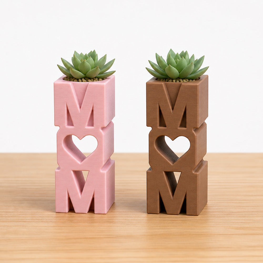 MOM Planter Pot with Heart – Small Succulent Plant Holder